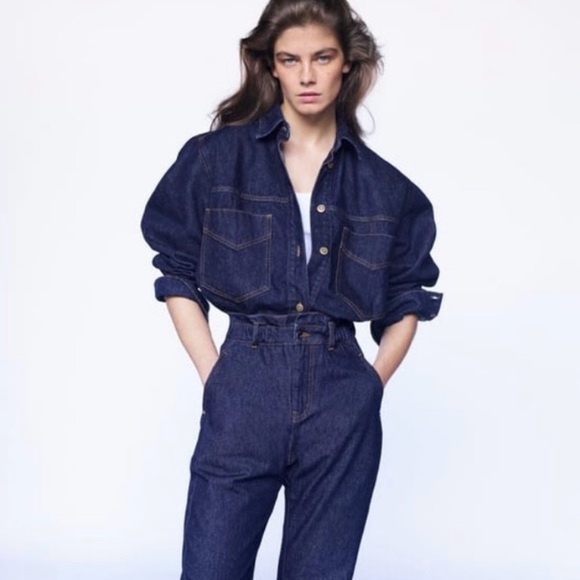 Zara Denim Overshirt Dark Indigo Wash - Picture 2 of 10